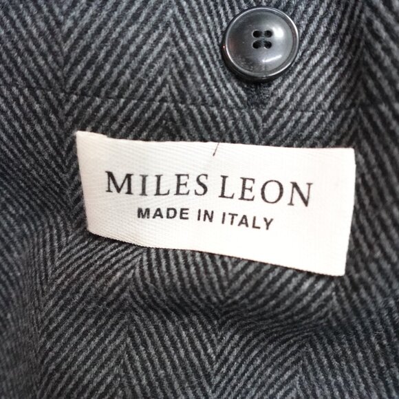Miles Leon Mens Jacket Large Gray Herringbone Unlined Unstructured Made in Italy - Picture 3 of 11